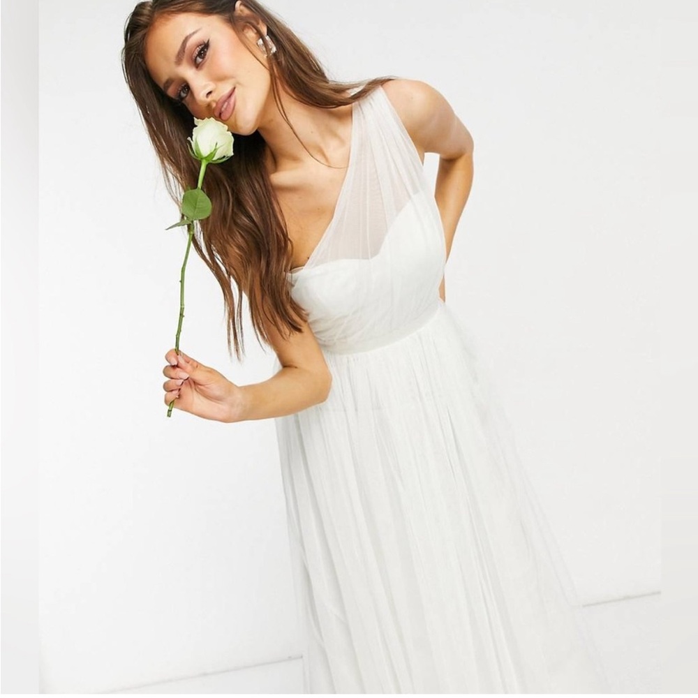 Anaya With Love tulle one shoulder maxi dress in white